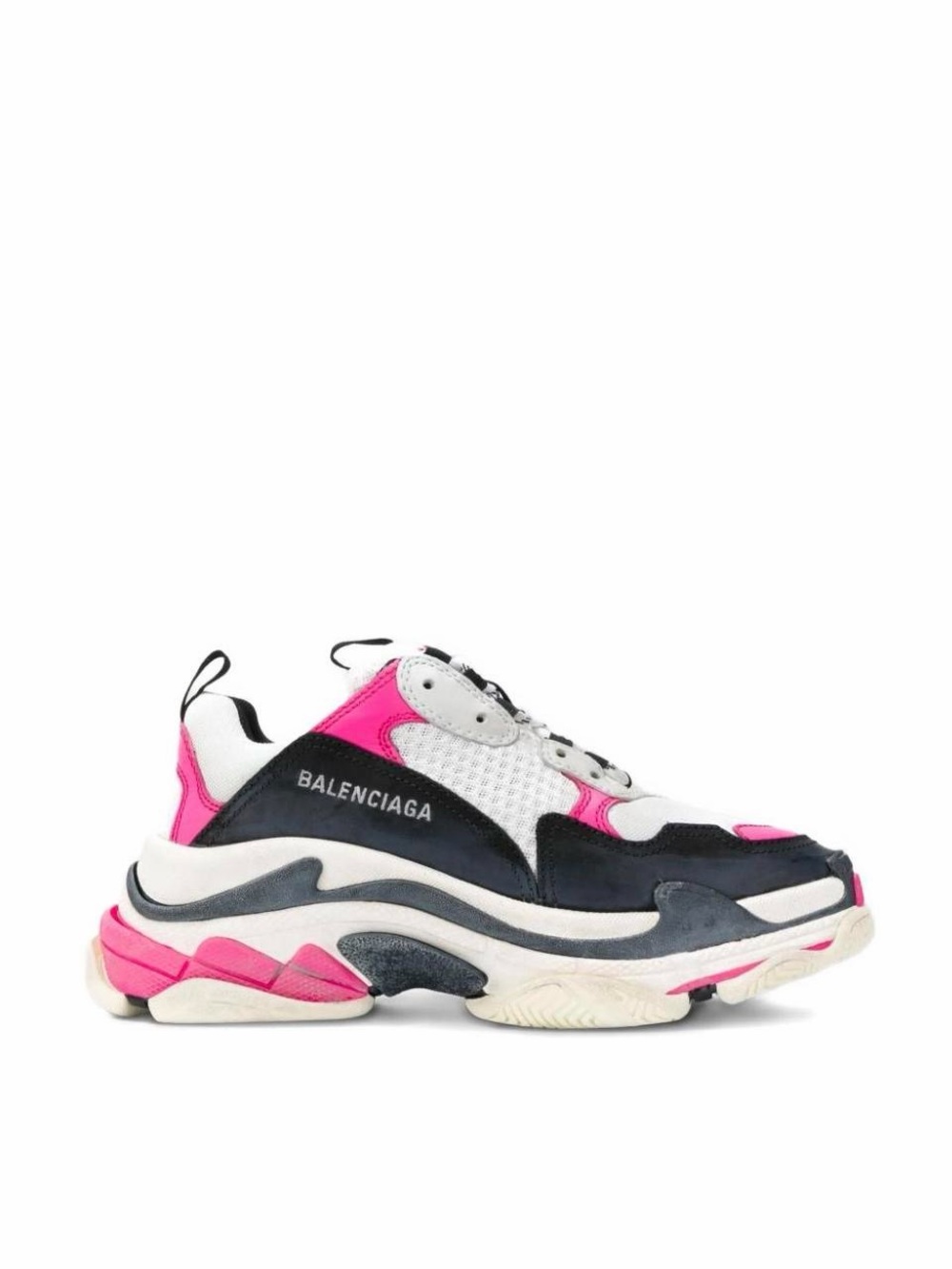 Balenciaga Women's Triple S Sneaker in White, Black & Hot Pink